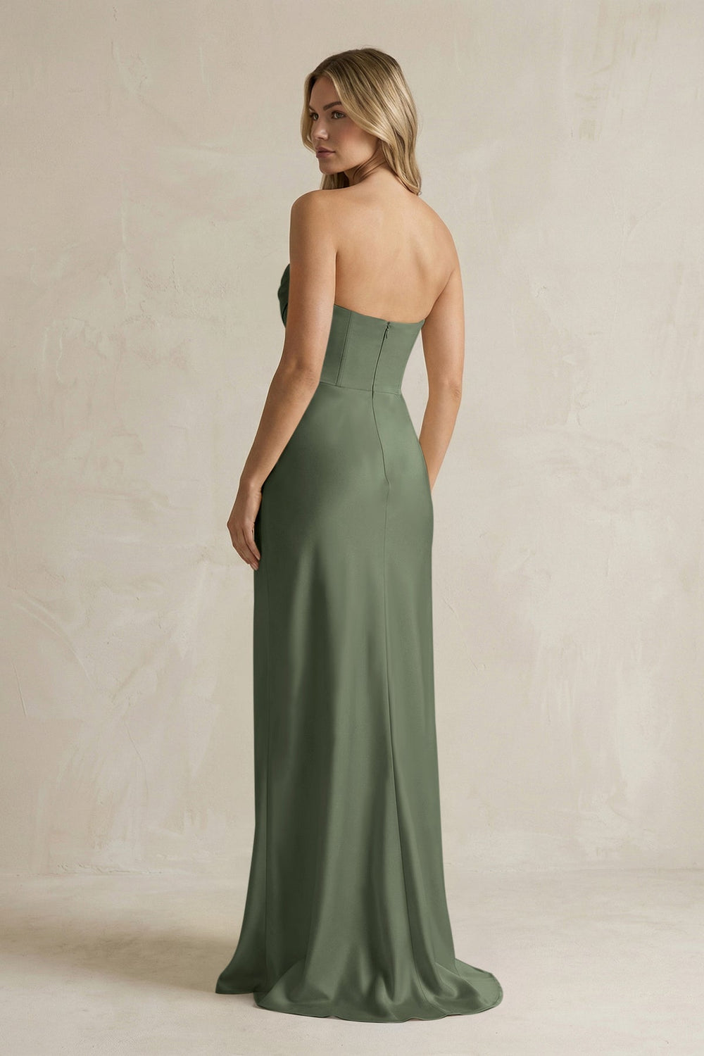 Cowl Neck Sheath Corset Bridesmaid Dress in Thyme - KissProm Bridesmaid Dresses