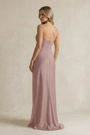 Cowl Neck Sheath Corset Bridesmaid Dress in Toffee - KissProm Bridesmaid Dresses
