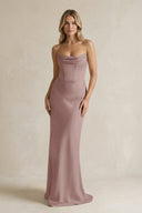 Cowl Neck Sheath Corset Bridesmaid Dress in Toffee - KissProm Bridesmaid Dresses