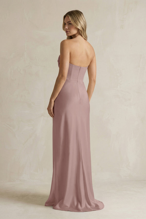 Cowl Neck Sheath Corset Bridesmaid Dress in Toffee - KissProm Bridesmaid Dresses