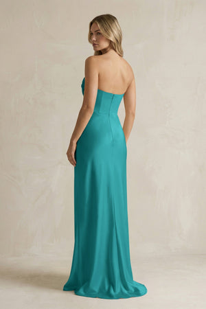 Cowl Neck Sheath Corset Bridesmaid Dress in Turquoise - KissProm Bridesmaid Dresses