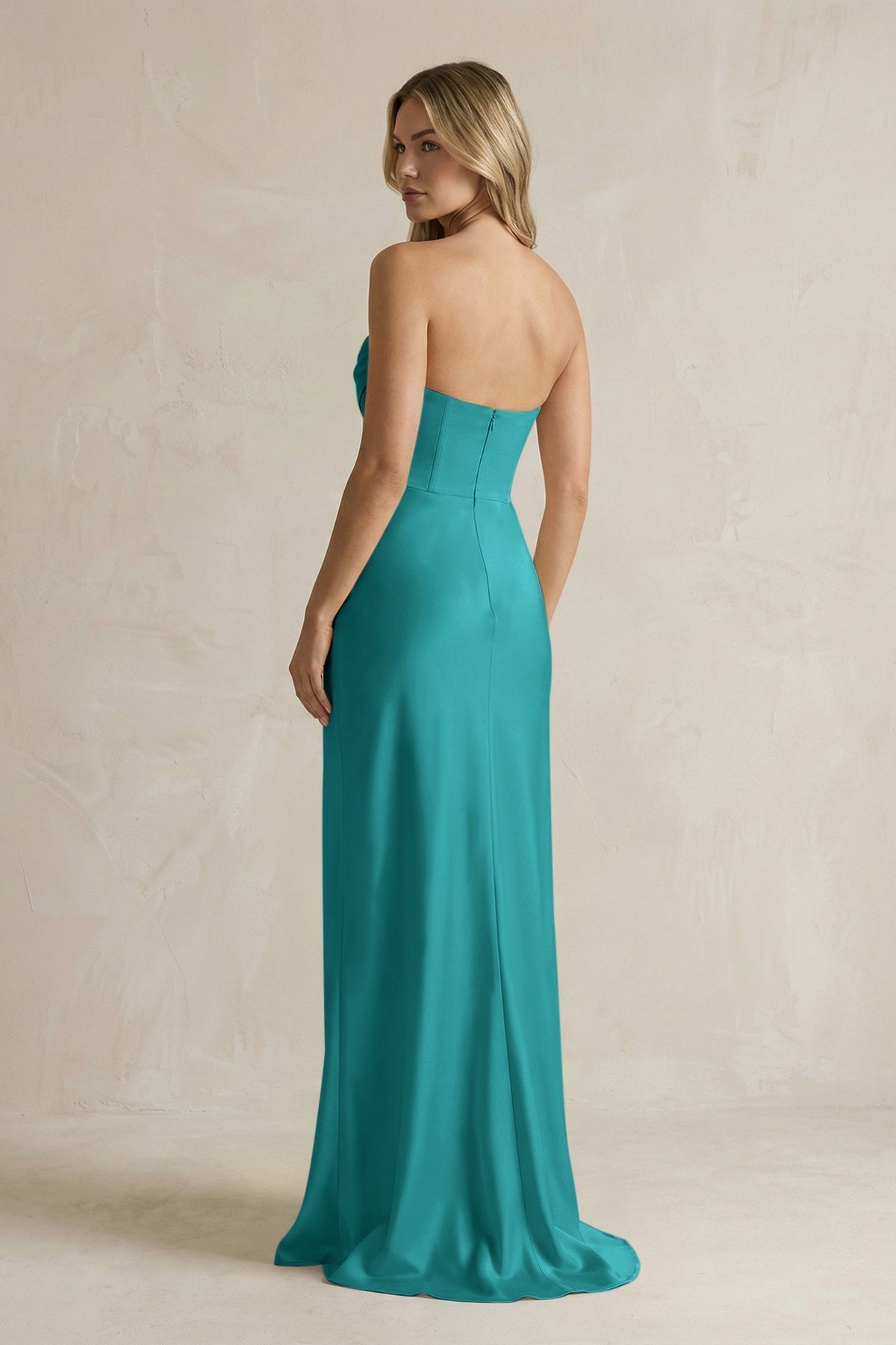 KissProm Cowl Neck Sheath Corset Bridesmaid Dress in Turquoise, Turquoise / 12
