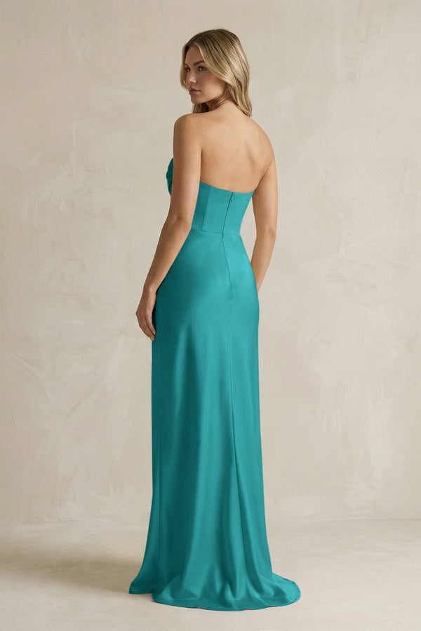 Cowl Neck Sheath Corset Bridesmaid Dress in Turquoise - KissProm Bridesmaid Dresses