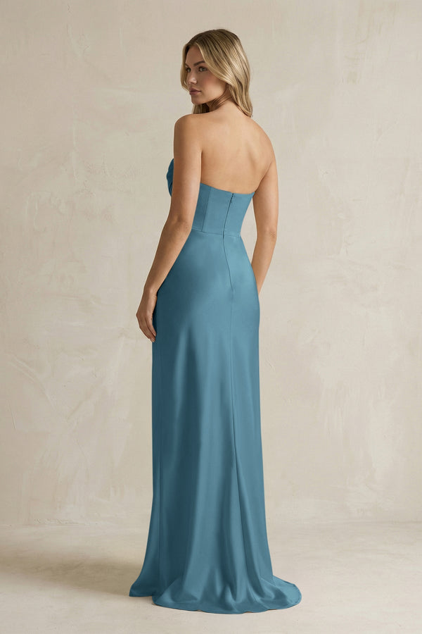 Cowl Neck Sheath Corset Bridesmaid Dress in Twilight - KissProm Bridesmaid Dresses