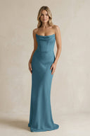 Cowl Neck Sheath Corset Bridesmaid Dress in Twilight - KissProm Bridesmaid Dresses