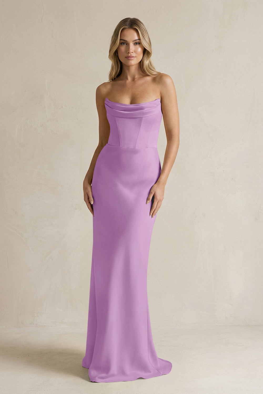 Cowl Neck Sheath Corset Bridesmaid Dress in Vintage Mauve - KissProm Bridesmaid Dresses