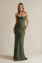 Cowl Neck Sheath Corset Bridesmaid Dress in Willow Green - KissProm Bridesmaid Dresses