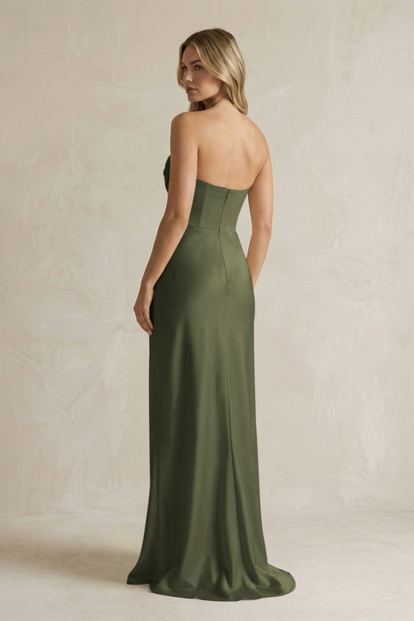 Cowl Neck Sheath Corset Bridesmaid Dress in Willow Green - KissProm Bridesmaid Dresses