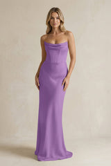 Cowl Neck Sheath Corset Bridesmaid Dress in Wisteria - KissProm Bridesmaid Dresses