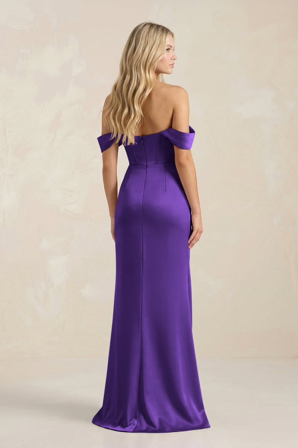 Cowl Neck Sheath Satin Bridesmaid Dress With Detachable Sleeves in Amethyst - KissProm Bridesmaid Dresses
