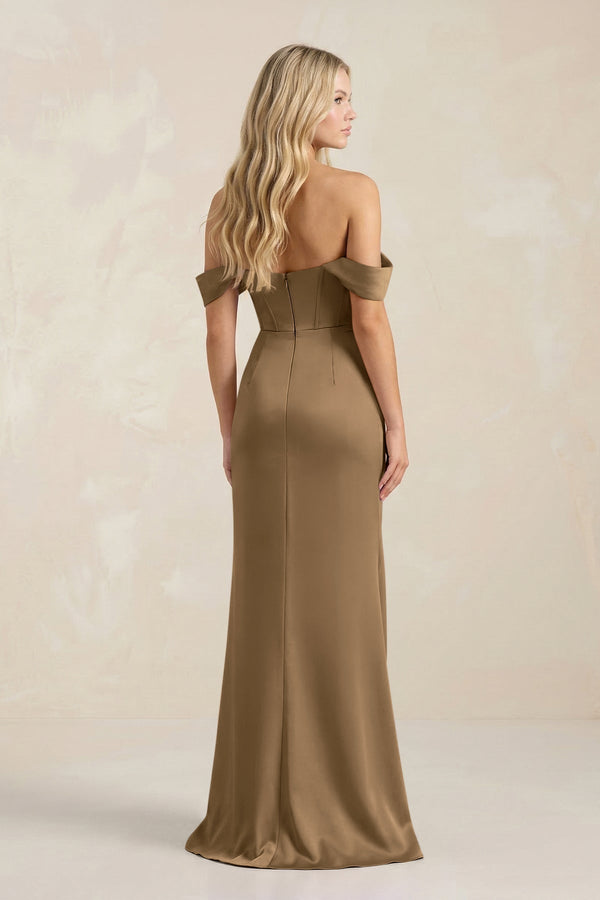 Cowl Neck Sheath Satin Bridesmaid Dress With Detachable Sleeves in Apple Cinnamon - KissProm Bridesmaid Dresses