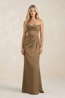 Cowl Neck Sheath Satin Bridesmaid Dress With Detachable Sleeves in Apple Cinnamon - KissProm Bridesmaid Dresses