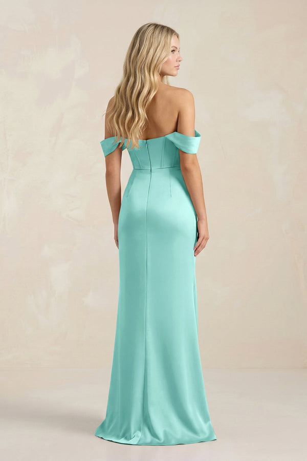 Cowl Neck Sheath Satin Bridesmaid Dress With Detachable Sleeves in Aqua - KissProm Bridesmaid Dresses