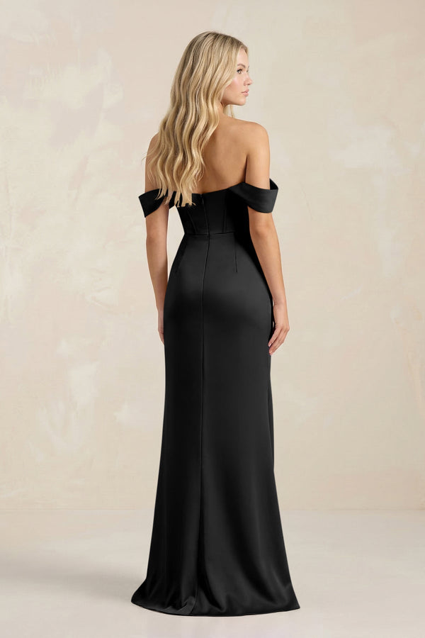 Cowl Neck Sheath Satin Bridesmaid Dress With Detachable Sleeves in Black - KissProm Bridesmaid Dresses