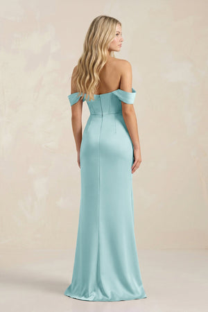 Cowl Neck Sheath Satin Bridesmaid Dress With Detachable Sleeves in Bleached Aqua - KissProm Bridesmaid Dresses