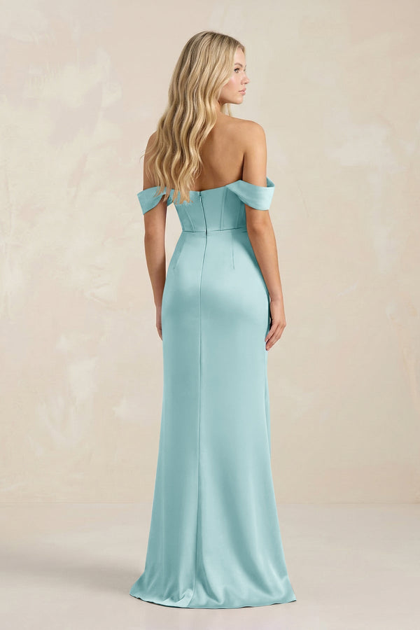 Cowl Neck Sheath Satin Bridesmaid Dress With Detachable Sleeves in Bleached Aqua - KissProm Bridesmaid Dresses