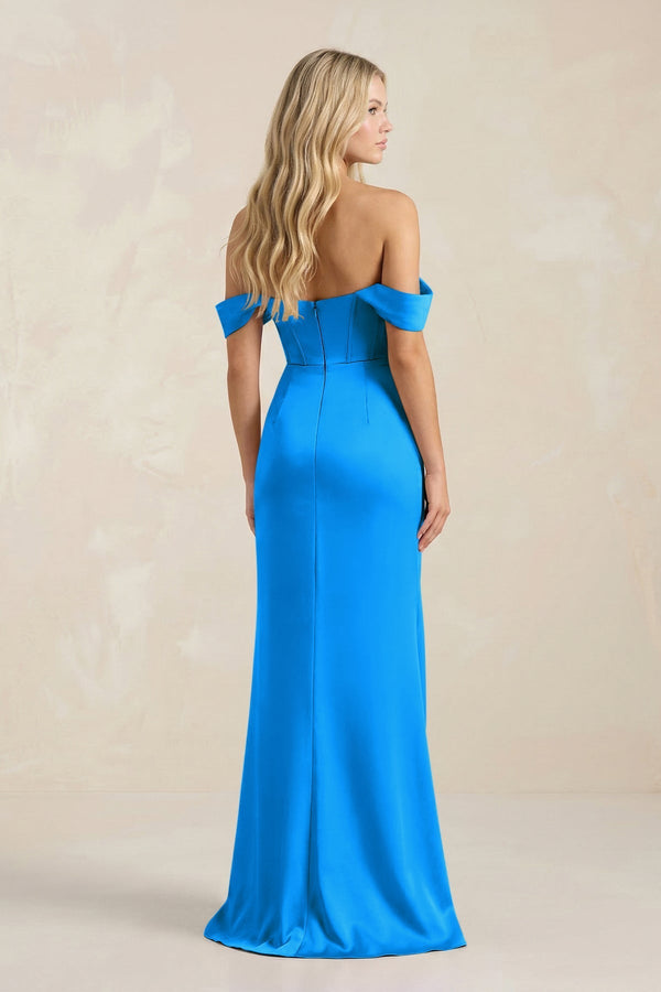 Cowl Neck Sheath Satin Bridesmaid Dress With Detachable Sleeves in Blue Jay - KissProm Bridesmaid Dresses