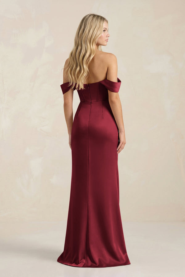 Cowl Neck Sheath Satin Bridesmaid Dress With Detachable Sleeves in Burgundy - KissProm Bridesmaid Dresses