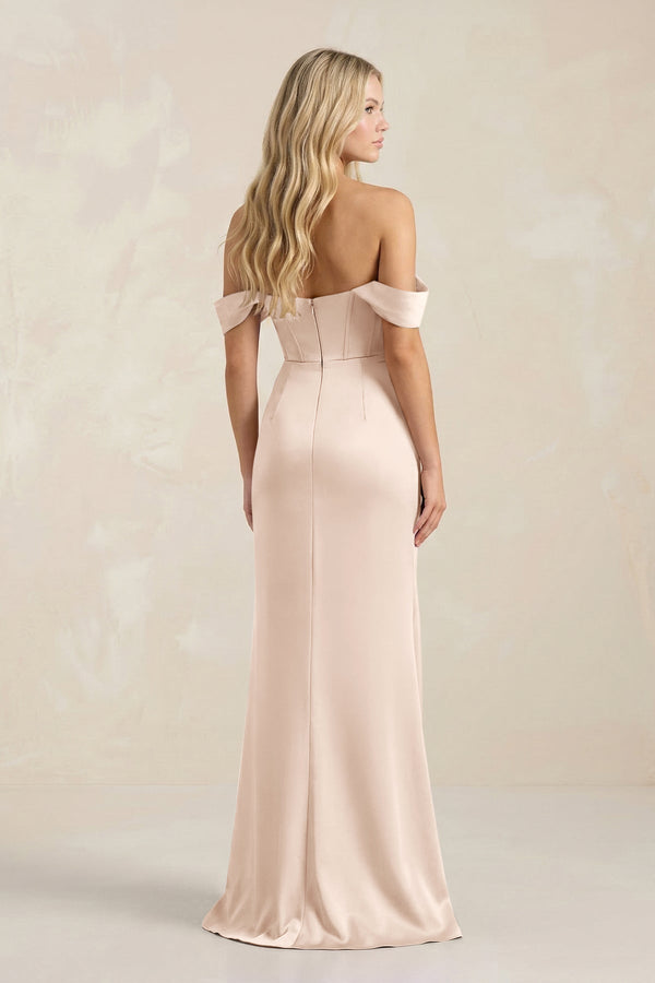 Cowl Neck Sheath Satin Bridesmaid Dress With Detachable Sleeves in Buttercream - KissProm Bridesmaid Dresses