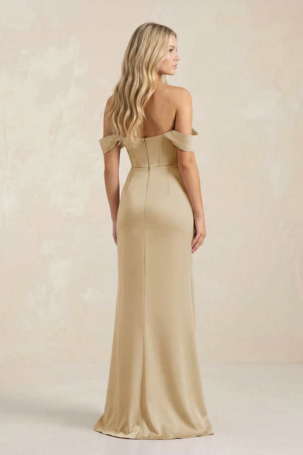 Cowl Neck Sheath Satin Bridesmaid Dress With Detachable Sleeves in Champagne - KissProm Bridesmaid Dresses