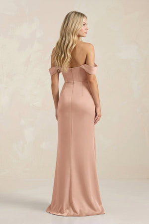 Cowl Neck Sheath Satin Bridesmaid Dress With Detachable Sleeves in Champagne Rose - KissProm Bridesmaid Dresses