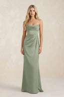 Cowl Neck Sheath Satin Bridesmaid Dress With Detachable Sleeves in Dove Gray - KissProm Bridesmaid Dresses