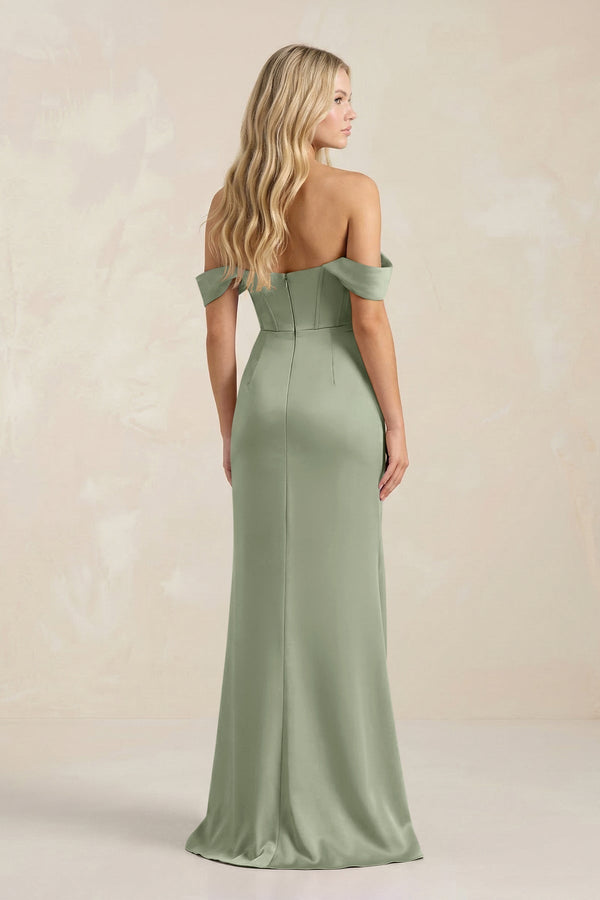 Cowl Neck Sheath Satin Bridesmaid Dress With Detachable Sleeves in Dove Gray - KissProm Bridesmaid Dresses