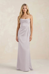 Cowl Neck Sheath Satin Bridesmaid Dress With Detachable Sleeves in Dusk - KissProm Bridesmaid Dresses