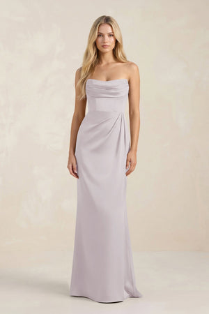 Cowl Neck Sheath Satin Bridesmaid Dress With Detachable Sleeves in Dusk - KissProm Bridesmaid Dresses