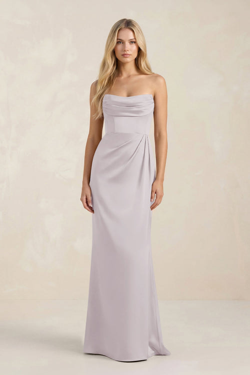 Cowl Neck Sheath Satin Bridesmaid Dress With Detachable Sleeves in Dusk - KissProm Bridesmaid Dresses