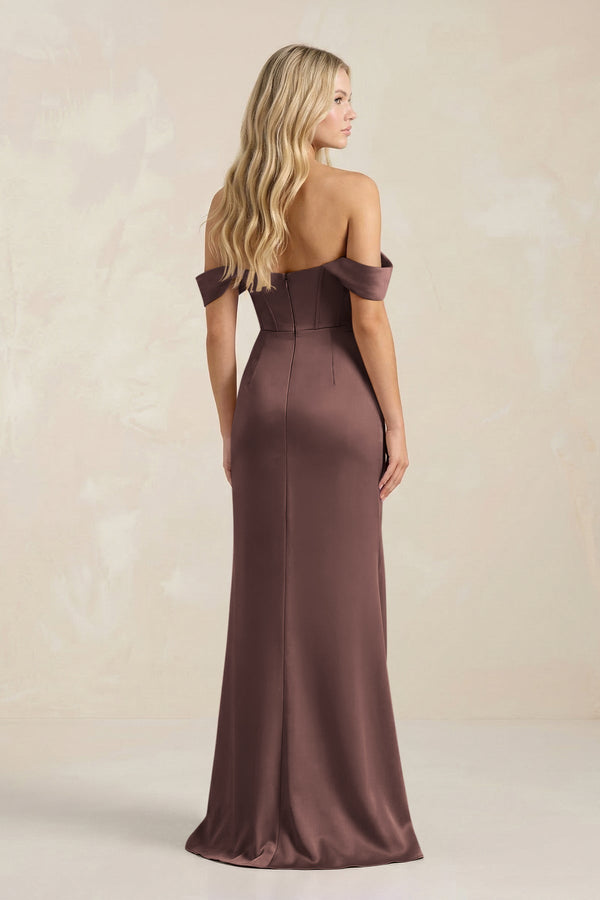 Cowl Neck Sheath Satin Bridesmaid Dress With Detachable Sleeves in Espresso - KissProm Bridesmaid Dresses