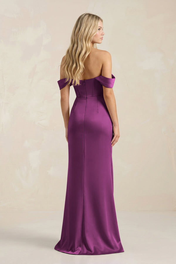 Cowl Neck Sheath Satin Bridesmaid Dress With Detachable Sleeves in Fig - KissProm Bridesmaid Dresses