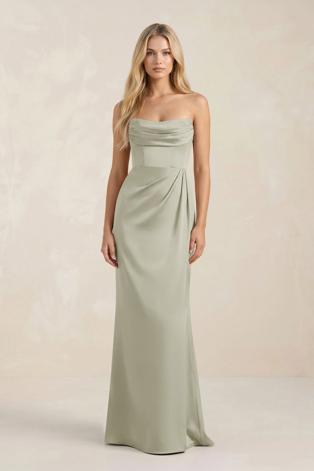 Cowl Neck Sheath Satin Bridesmaid Dress With Detachable Sleeves in Frost - KissProm Bridesmaid Dresses