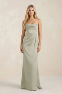 Cowl Neck Sheath Satin Bridesmaid Dress With Detachable Sleeves in Frost - KissProm Bridesmaid Dresses