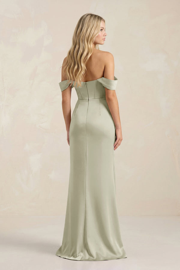 Cowl Neck Sheath Satin Bridesmaid Dress With Detachable Sleeves in Frost - KissProm Bridesmaid Dresses