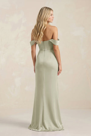 Cowl Neck Sheath Satin Bridesmaid Dress With Detachable Sleeves in Frost - KissProm Bridesmaid Dresses