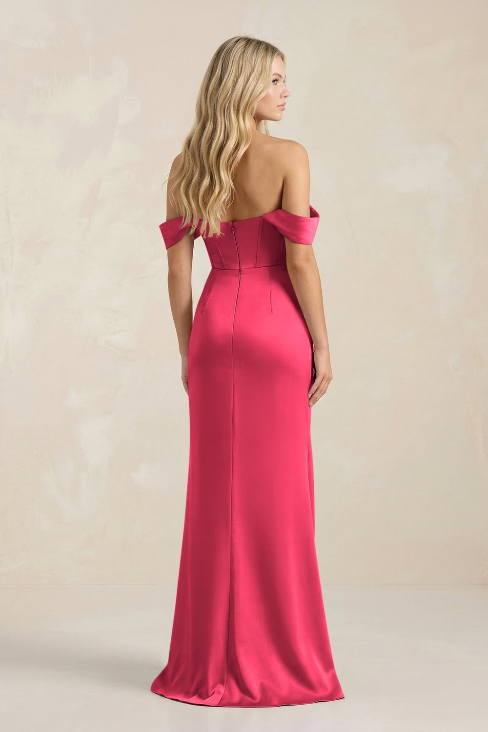 Cowl Neck Sheath Satin Bridesmaid Dress With Detachable Sleeves in Fuchsia - KissProm Bridesmaid Dresses