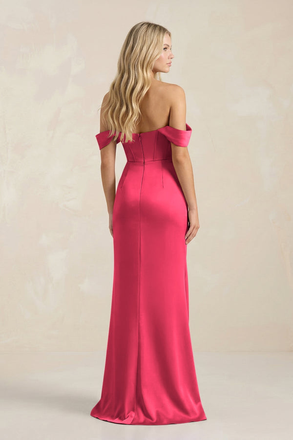 Cowl Neck Sheath Satin Bridesmaid Dress With Detachable Sleeves in Fuchsia - KissProm Bridesmaid Dresses