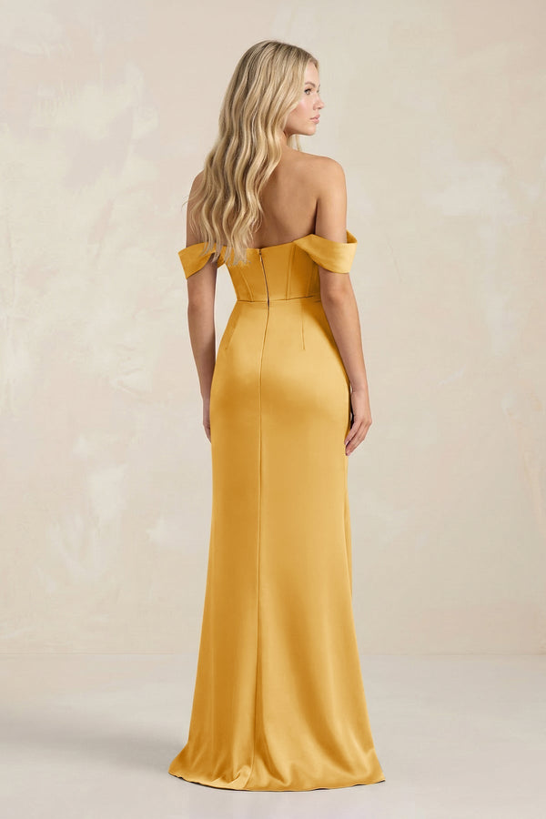 Cowl Neck Sheath Satin Bridesmaid Dress With Detachable Sleeves in Gold - KissProm Bridesmaid Dresses