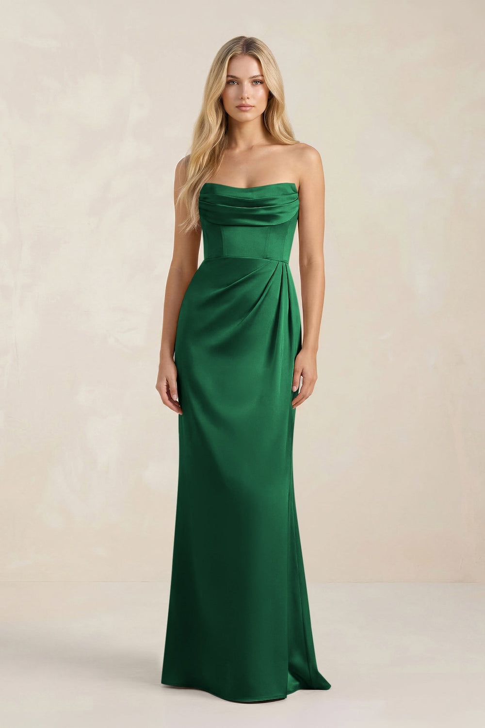 Cowl Neck Sheath Satin Bridesmaid Dress With Detachable Sleeves in Green - KissProm Bridesmaid Dresses