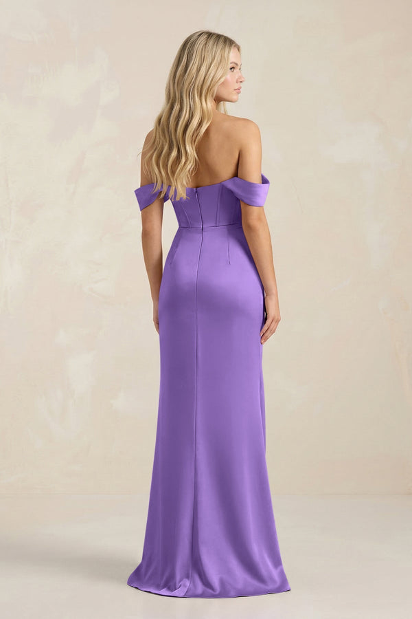 Cowl Neck Sheath Satin Bridesmaid Dress With Detachable Sleeves in Lilac - KissProm Bridesmaid Dresses
