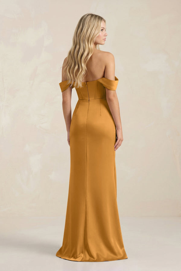 Cowl Neck Sheath Satin Bridesmaid Dress With Detachable Sleeves in Marigold - KissProm Bridesmaid Dresses