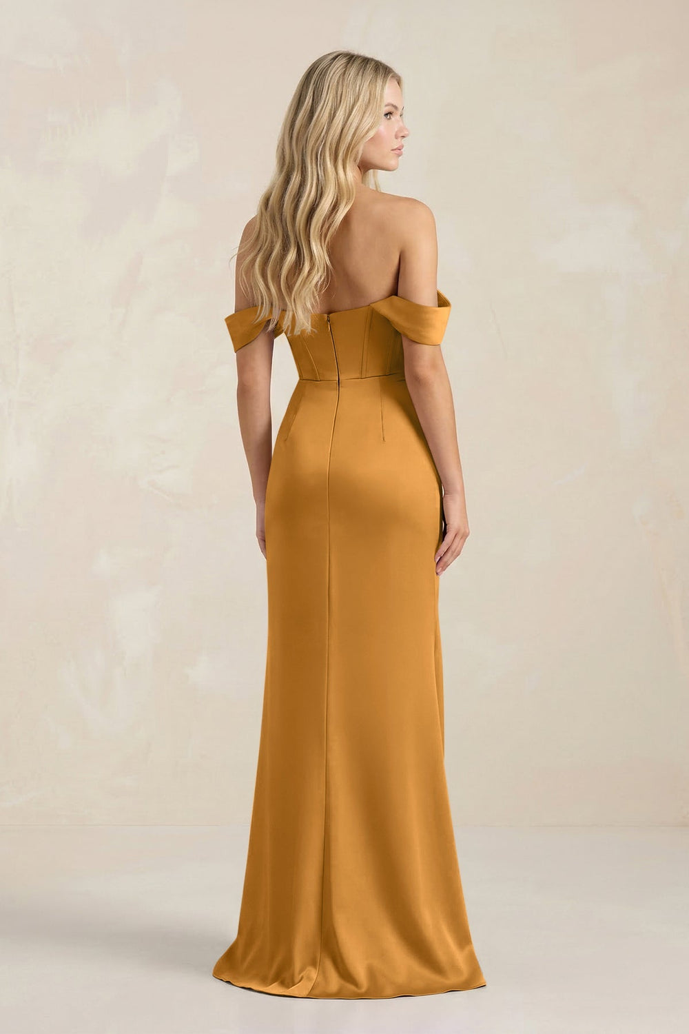 Cowl Neck Sheath Satin Bridesmaid Dress With Detachable Sleeves in Marigold - KissProm Bridesmaid Dresses