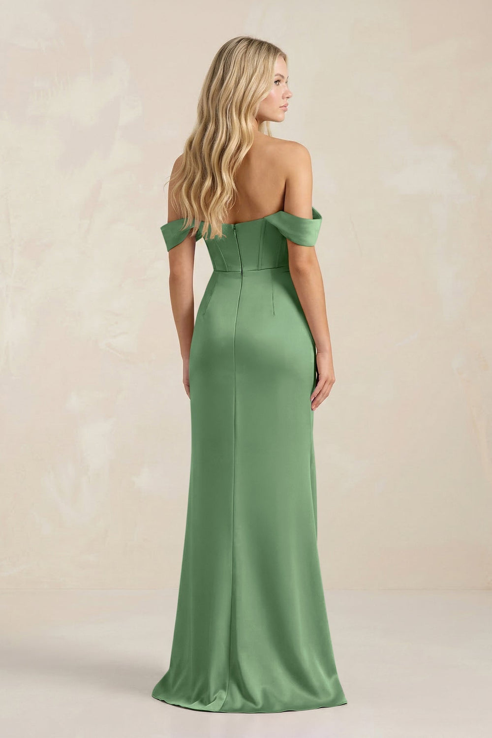 Cowl Neck Sheath Satin Bridesmaid Dress With Detachable Sleeves in Matcha - KissProm Bridesmaid Dresses