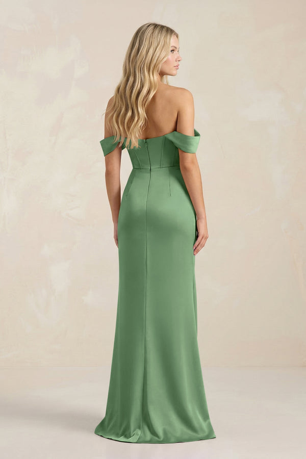 Cowl Neck Sheath Satin Bridesmaid Dress With Detachable Sleeves in Matcha - KissProm Bridesmaid Dresses