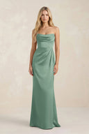 Cowl Neck Sheath Satin Bridesmaid Dress With Detachable Sleeves in Mint Green - KissProm Bridesmaid Dresses