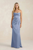 Cowl Neck Sheath Satin Bridesmaid Dress With Detachable Sleeves in Mist - KissProm Bridesmaid Dresses
