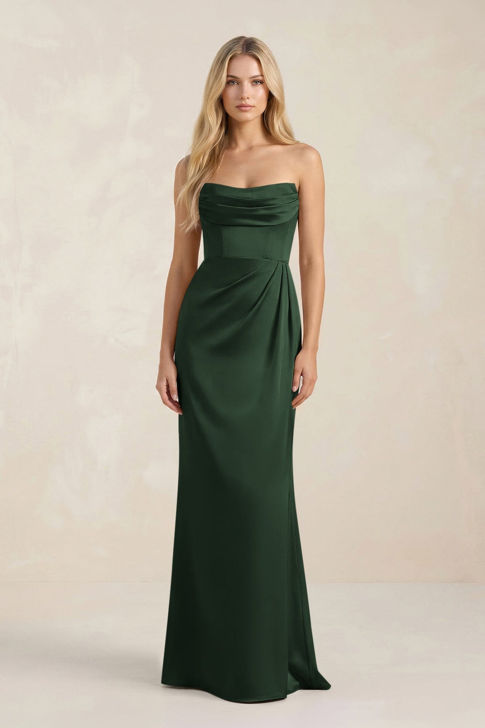 Cowl Neck Sheath Satin Bridesmaid Dress With Detachable Sleeves in Moss - KissProm Bridesmaid Dresses