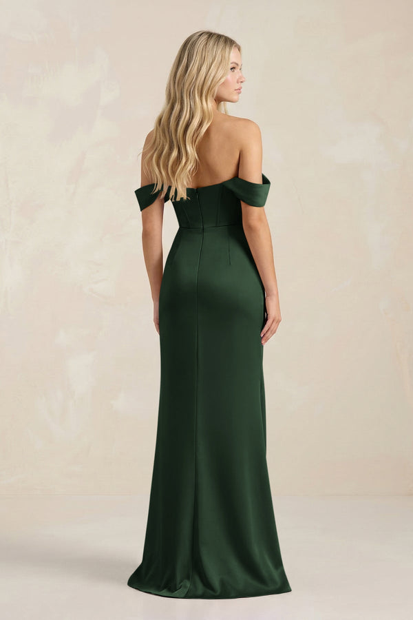 Cowl Neck Sheath Satin Bridesmaid Dress With Detachable Sleeves in Moss - KissProm Bridesmaid Dresses