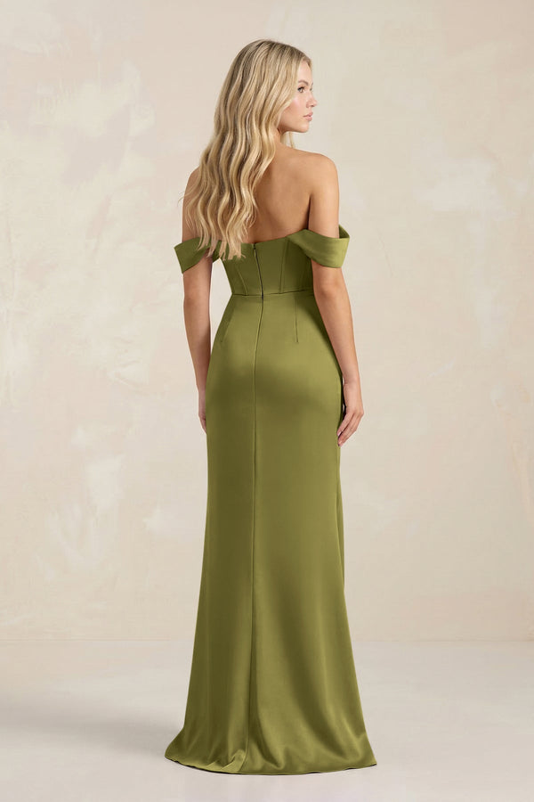 Cowl Neck Sheath Satin Bridesmaid Dress With Detachable Sleeves in Moss Green - KissProm Bridesmaid Dresses